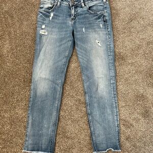 Silver Cropped Distressed Jeans